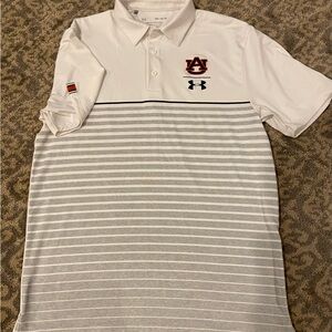 Under Armour Auburn University White Playoff Polo with Subtle Gray Logo